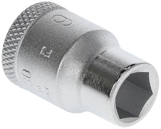 A silver hexagonal socket, ribbed at the top for better grip, with side engraving "30".