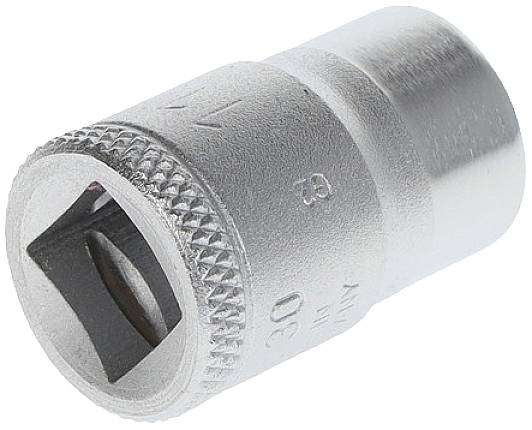 A silver square-headed bolt nut with a fluted edge, used for screw connections.