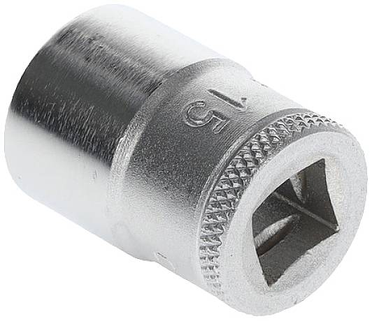 Metallic socket with 13 mm drive, polished surface, for use with ratchet or other hand tool.