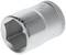 Metal hexagonal socket adapter, cylindrical shape, knurled edge for better grip, size indicated above.<br><br>Correction - British English translation:<br><br>Metal hexagonal socket adaptor, cylindrical form, knurled edge for improved grip, size indicated above.