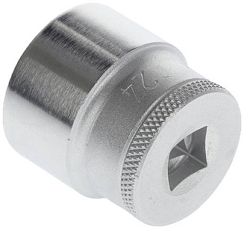 Metal socket with square drive and knurled handle, size '24' engraved, used for screw work.