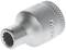 Metal round profile socket adapter with knurled edge, for use with socket wrench systems.