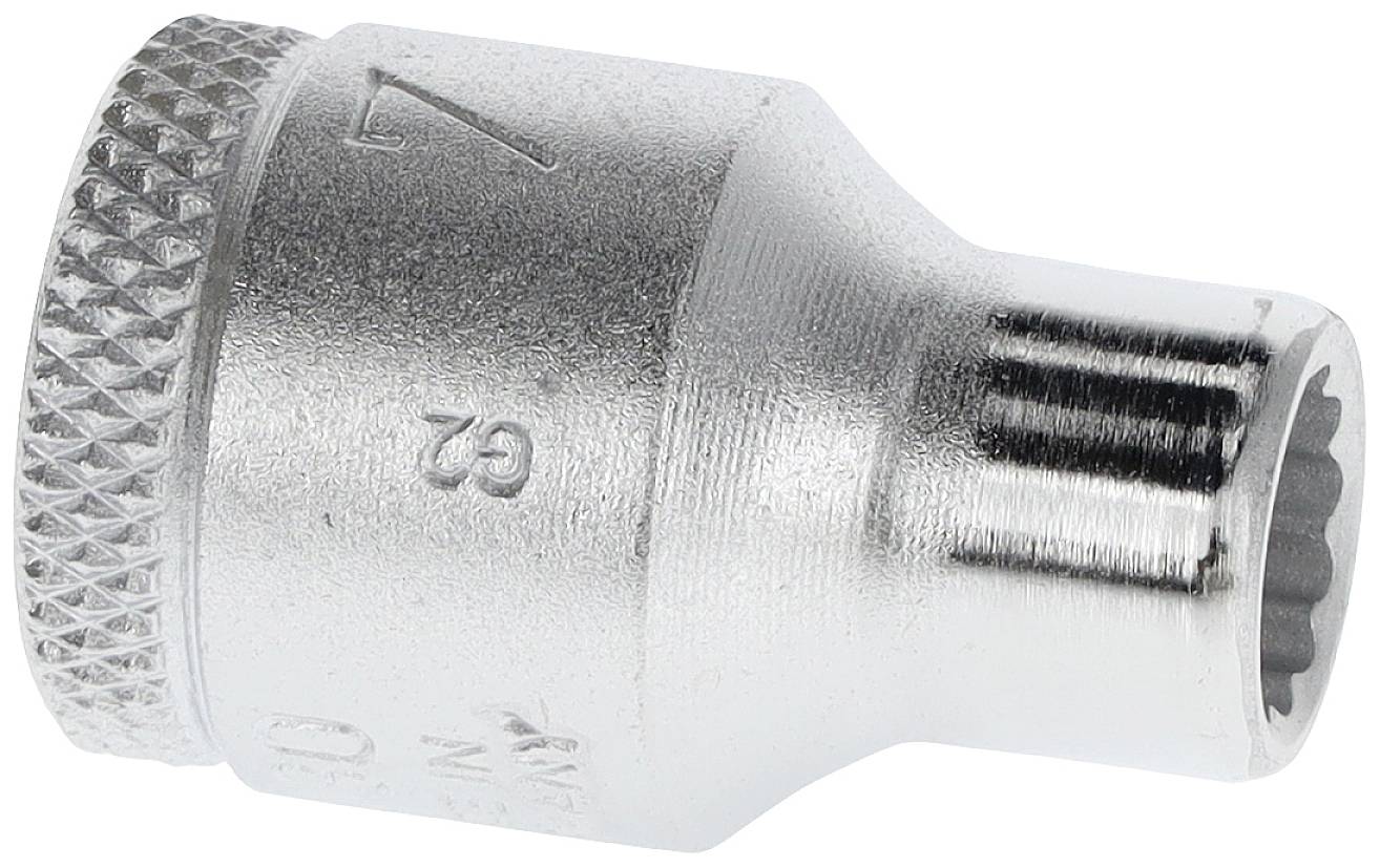 'Hexagonal socket wrench, 7 mm size, silver, metallic, with knurled handle.'