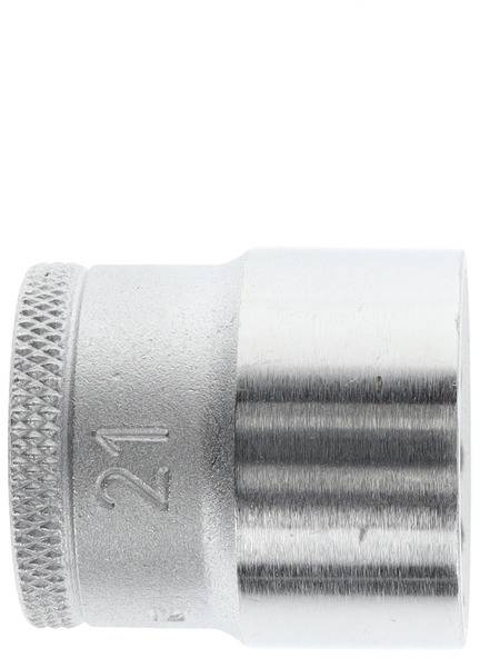 A silver metal sleeve with a ridged edge and the number '21' engraved on the side. It appears sturdy and durable.