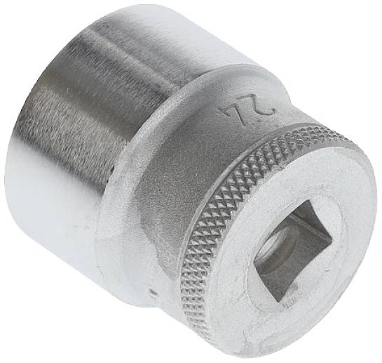 Silver hexagonal socket for spanners, size 22 mm. Ideal for loosening or tightening screws and nuts.