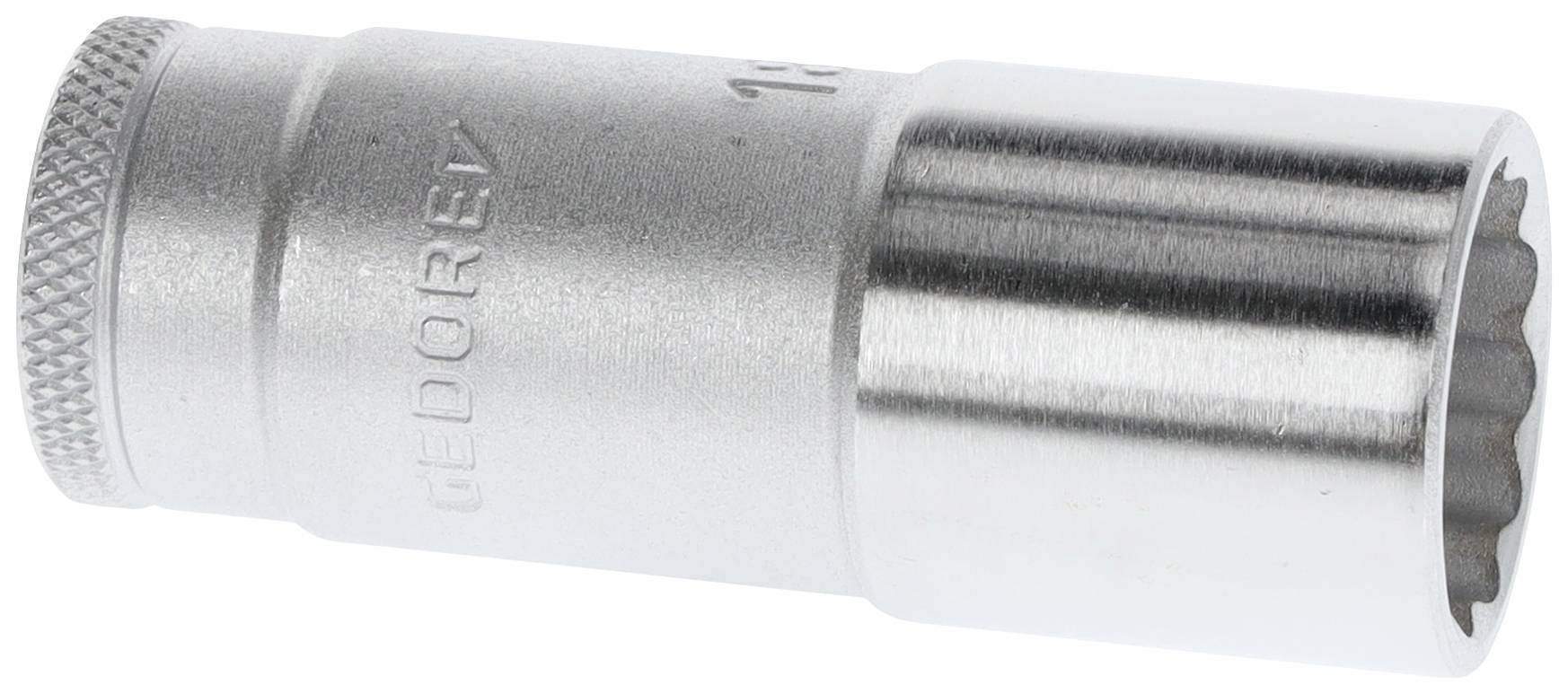 Socket spanner. A silver, cylindrical metal tool with a knurled edge, used for screws and nuts.