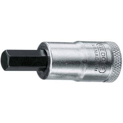 Hexagonal socket insert by Gedore, made of vanadium steel, silver-coloured, with black hexagonal bit. Used for screw-related work.