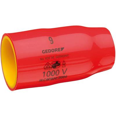 Red insulated socket wrench with insulated handle, Gedore logo, tested up to 1000 V, in accordance with IEC 60900:2004 standard, from Germany.