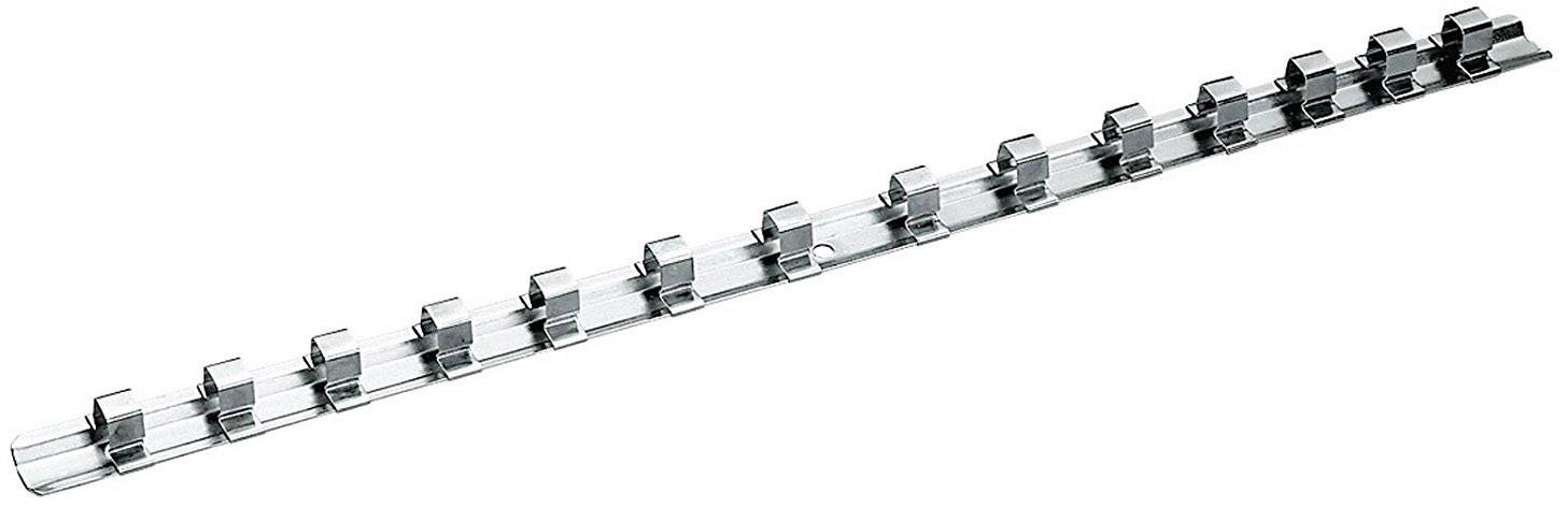 A transparent lever arch file strip with multiple clips, used for holding paper documents in a folder.