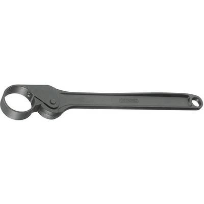 An adjustable metal oil filter spanner used for removing oil filters during vehicle maintenance.
