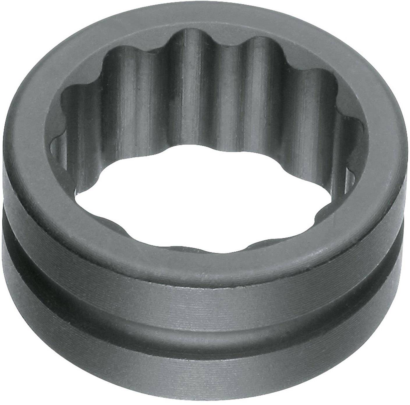 A metal component with serrated internal edges, used in technical or mechanical applications.