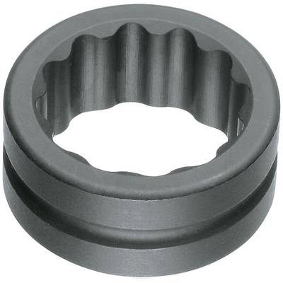 A metallic internal gear with a cylindrical shape and a uniform, matte surface.