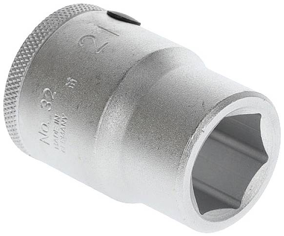 Metallic hexagonal socket, size 32 mm, for attachment to a suitable tool handle.