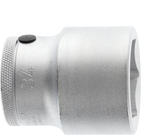 A silver square-drive ratchet with a round head and smooth surface, with "34" engraved on it. Used for mechanical work.