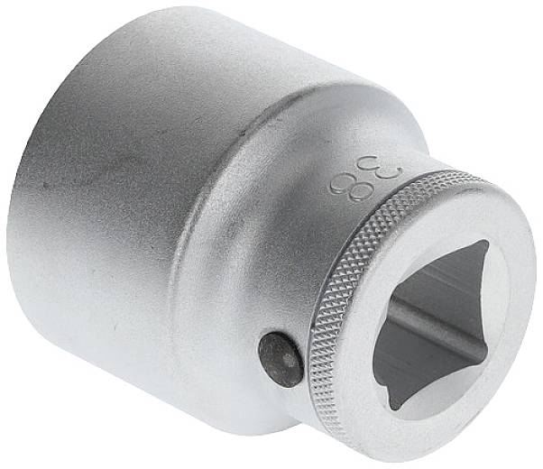 Grey metallic socket with a square opening and a ribbed edge. Model number '30' is stamped. Tool for screws.