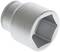 A silver hexagonal socket, a tool for screw work, is lying at an angle on a light surface. It has a smooth, shiny surface.