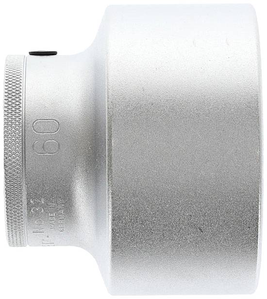 Silver metal cylinder with a ridged edge and the number '60' on it.