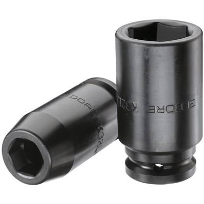 Two black socket wrench inserts, one standing upright, the other lying down, on a white background.