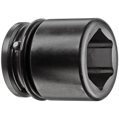 Black metal socket, cylindrical with a hexagonal opening, for mechanical applications or as a tool attachment.