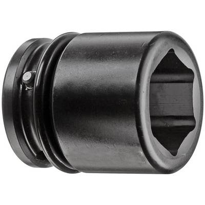 A black socket adapter, cylindrical with a hexagonal opening, is shown on a white surface.