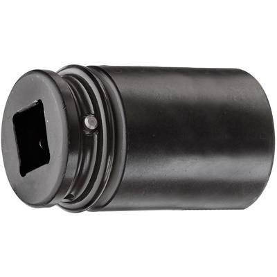 A black, cylindrical adapter with a square insert. Possibly a tool attachment or connecting element.