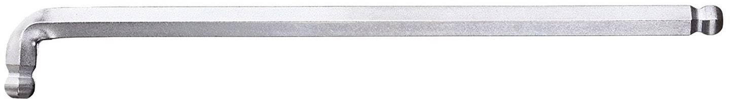 A silver-coloured Allen key with one long side and one short angled side, suitable for hexagonal screws.