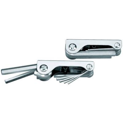 Two silver multi-tools with various fold-out tools such as hex keys, in a compact design. Perfect for on the go.
