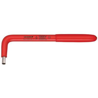 Red, insulated angle key with '1000V' and 'GEDORE' inscription, suitable for working on live parts up to 1000 volts.