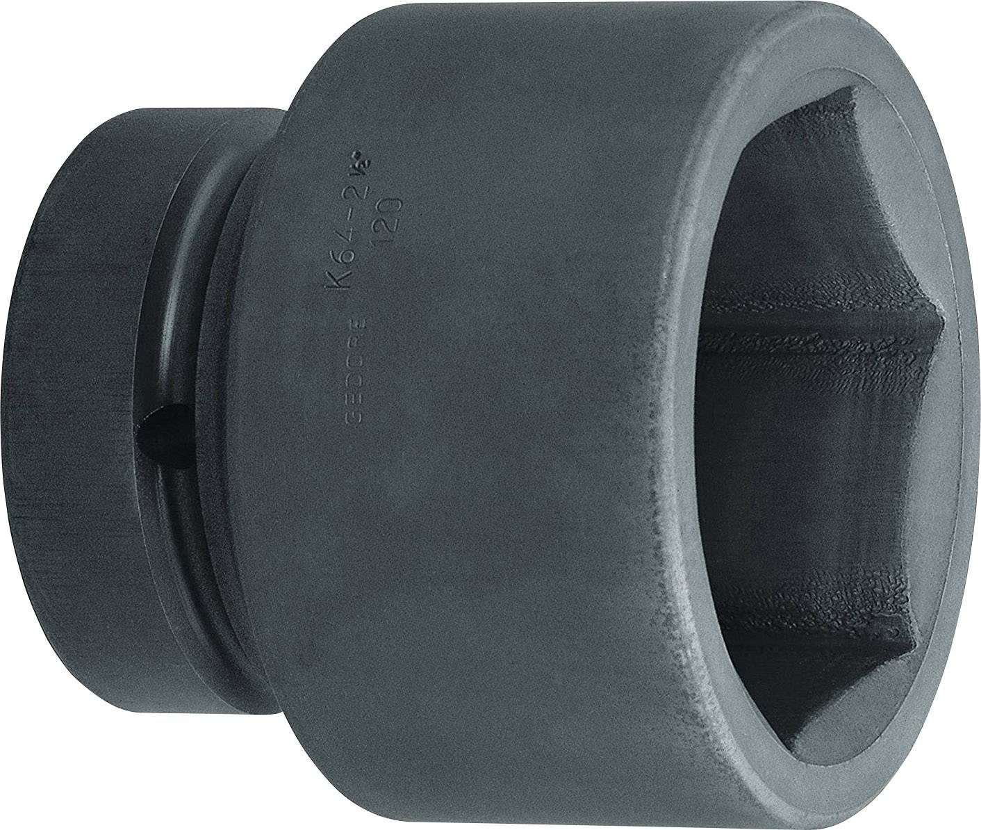 A large, black socket with a hexagonal opening, suitable for use with heavy machinery.