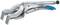 A silver-coloured, two-armed clamp with blue details. Used for securing workpieces in metalworking.