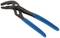 A pipe wrench with blue handles, suitable for gripping and turning pipes and round objects.