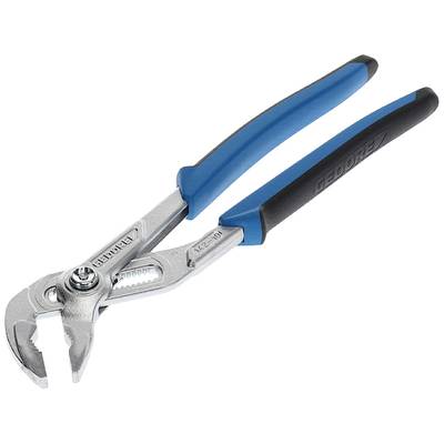 A blue water pump pliers with adjustable joint and knurled handles, suitable for gripping and holding pipes and nuts.