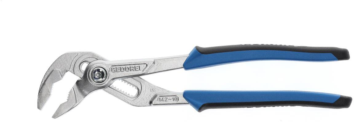 A blue water pump pliers with a black handle, opened and shown from the side view. Suitable for gripping and turning objects.