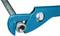 A blue adjustable spanner grips a metal pipe, demonstrating its use during pipework installation or repair.
