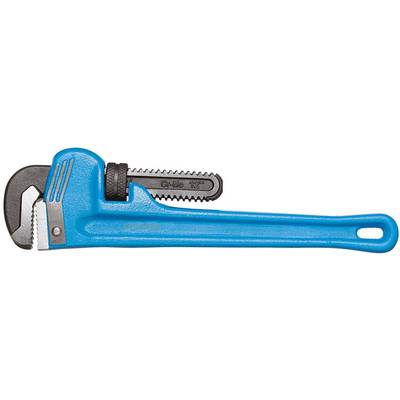 A blue adjustable pipe wrench with an adjustable jaw, suitable for gripping and turning pipes in various sizes.