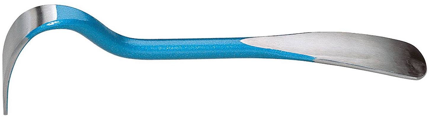 A blue crowbar with a flat end, suitable for lifting and levering materials during construction and renovation work.