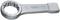 A silver-coloured metal ring key with a broad handle and a round serrated opening for special screw connections.