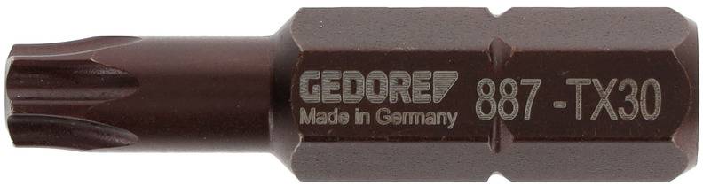 'Gedore 887-TX30' bit, star-shaped screwdriver bit, brown metallic surface, inscription 'Made in Germany'.
