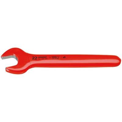 An isolated fork spanner with a red handle, suitable for work on electrical installations up to 1000 volts, size 22.