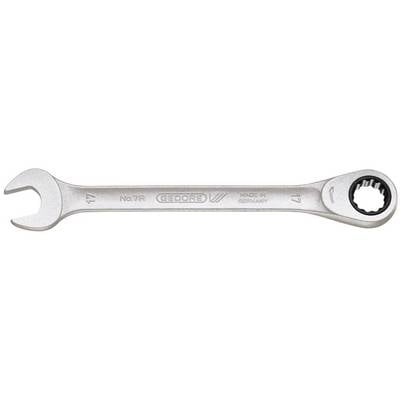 A combined ring spanner made of metal with the inscription 'GEDORE', 'MADE IN GERMANY'. On the left an open jaw, on the right a ring spanner.