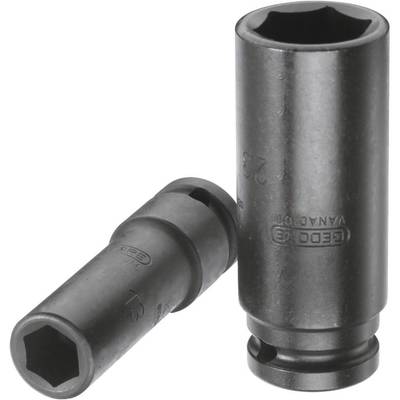 Two black impact sockets, one standing, the other lying down, on a white background. They are suitable for use with impact drivers.