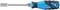 A spanner with a blue-black handle and silver shaft. The handle has a textured surface for improved grip.