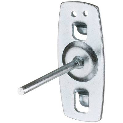 Metal tension plate carriers with two fixing holes and a long pin, used for securing tension plates.