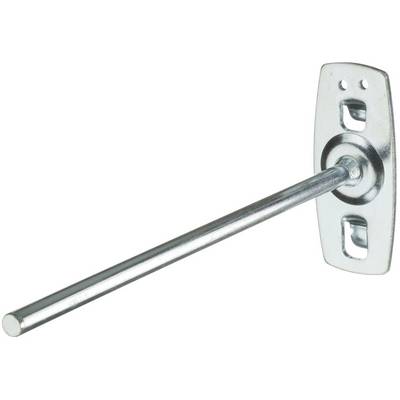 Metal rod with rectangular base plate and mounting holes. Suitable for construction and assembly purposes.