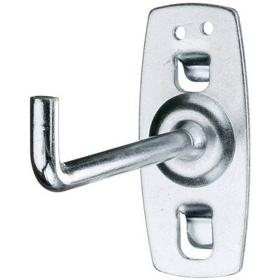 Metal hooks on a rectangular wall plate with screw holes, suitable for hanging objects.
