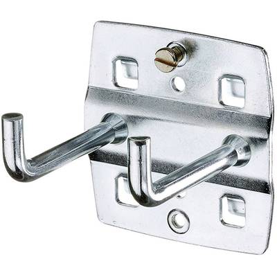 Metal wall hooks, silver-coloured, with two curved hooks and a mounting screw at the top.