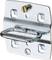 Metal plate with a screw-fixed, rectangular hook, suitable for wall mounting, mounting holes visible.