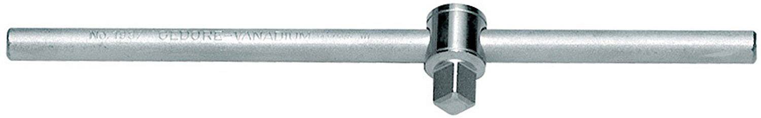 A silver, metallic tool with a T-shape; central hexagonal socket for spanners or similar accessories.
