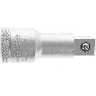 A silver socket extension with an engraved inscription. It has a square connection at one end.