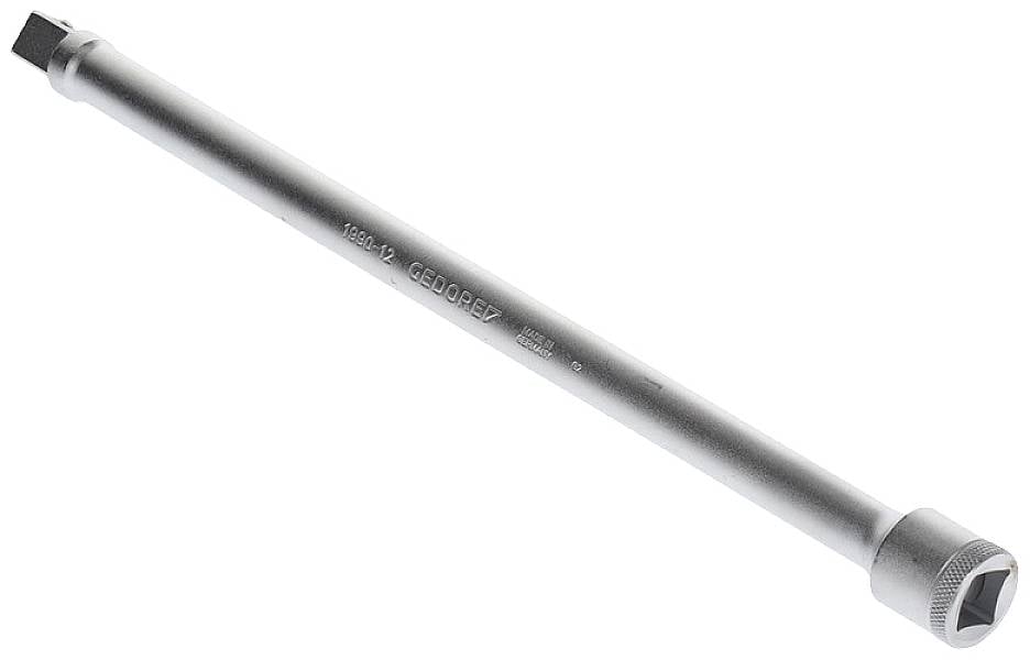 Metal extension bar for socket wrench, cylindrical, with square end, suitable for screw work in hard-to-reach areas.
